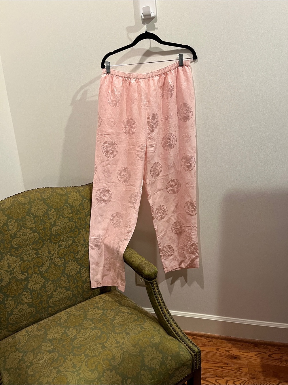 Women's Pink 100% Silk Relaxed Elastic-Waist Pants/Pajamas